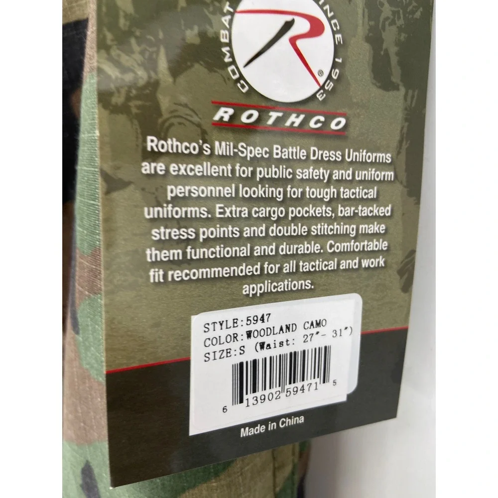 Rothco Camo Pants Mens Small Regular Cargo Woodland 5947 Tactical Military BDU